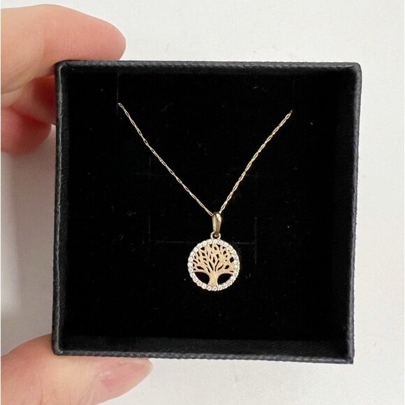 14K YELLOW GOLD TREE OF LIFE PENDANT NECKLACE WITH CUBIC ZIRCONIA - Picture 2 of 14
